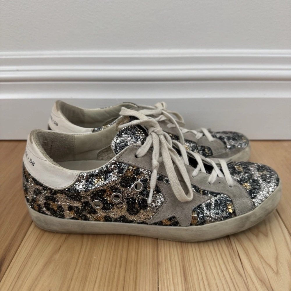 Golden Goose SUPERSTAR GLITTER LEOPARD SUPER RARE DISTRESSED SNEAKERS SIZE 38